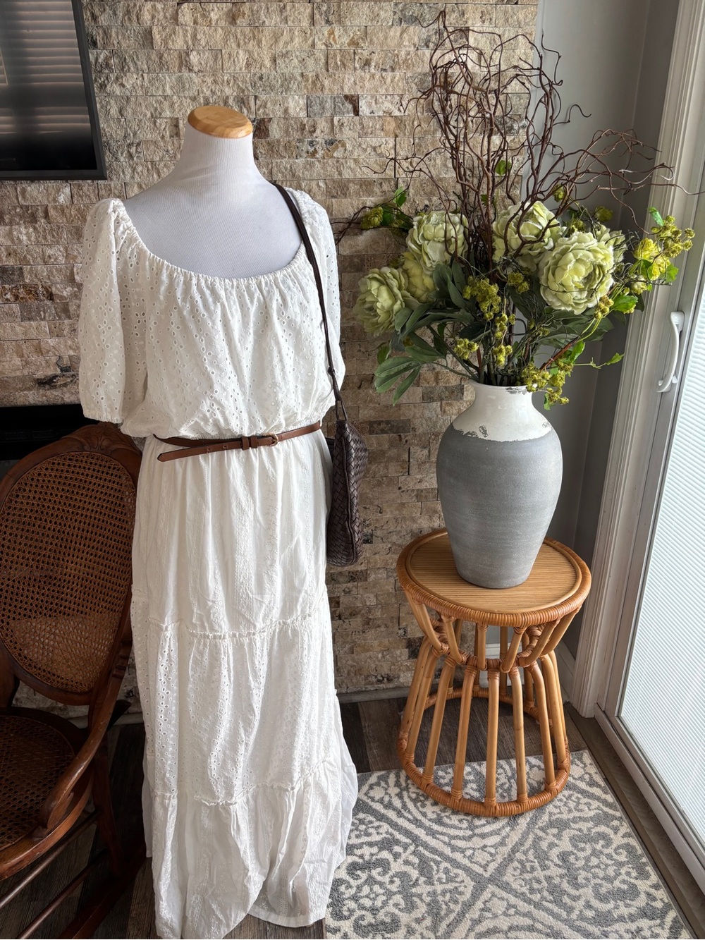 Draper James White Eyelet Tiered Maxi Dress with Puff Sleeves